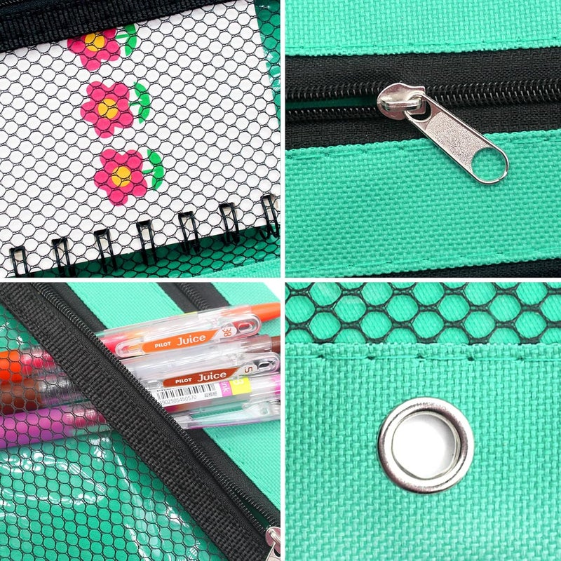 Cinvo Pencil Pouch for 3 Ring Binders Zippered Pencil Case Canvas Pencil Bag with 2 Compartments (Set of 2, Pastel Green) - Image 3